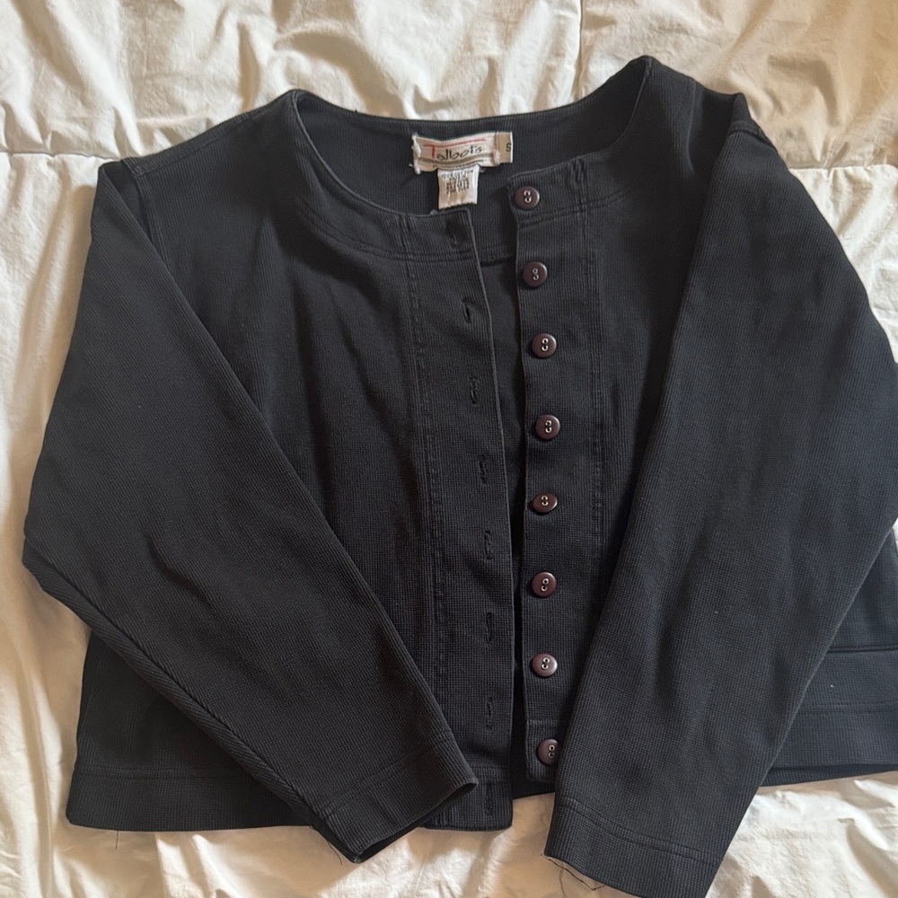 Vintage Talbots Charcoal Knit Sweater 100% cotton made in Hong Kong